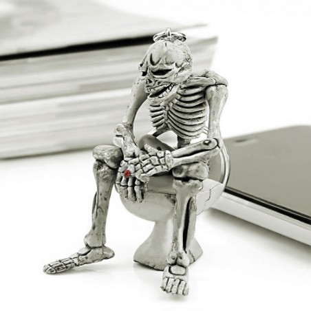 Skeleton sitting on the toilet - rubber keychainKeyrings