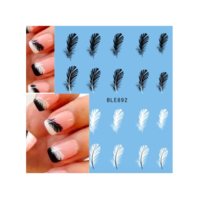 Black / white feathers - nail stickers - nail art - 20 piecesNail stickers