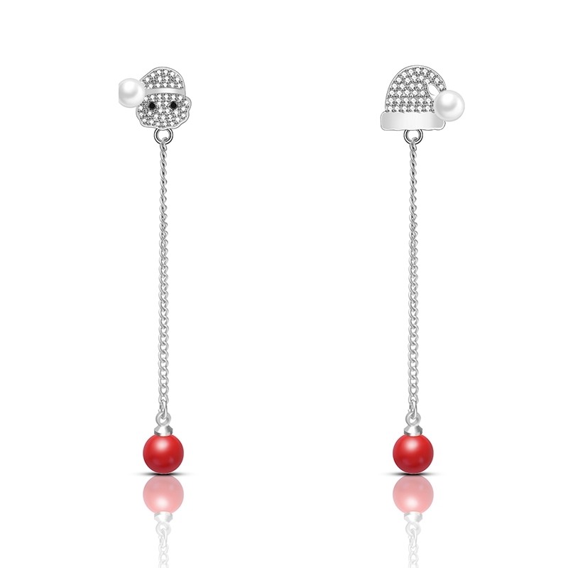 Long Christmas earrings - with crystals - snowman / hat / pearlEarrings