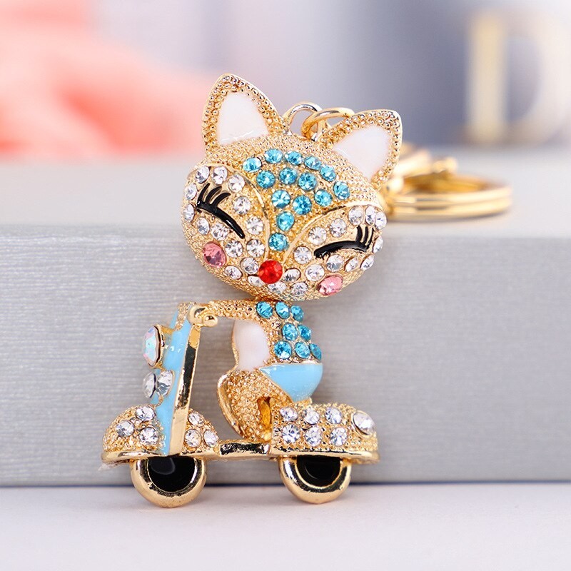 Fox on the bike - crystal keychainKeyrings