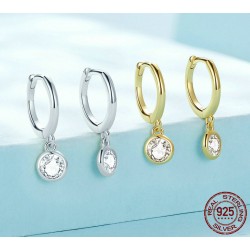 Hoop earrings with round white crystal - 925 sterling silverEarrings
