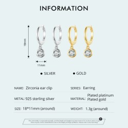 Hoop earrings with round white crystal - 925 sterling silverEarrings
