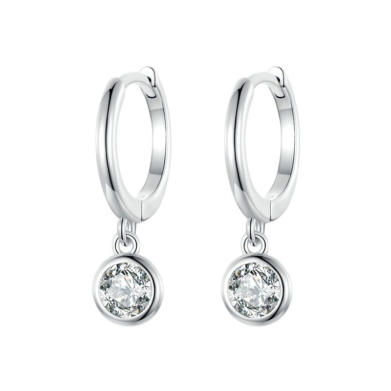 Hoop earrings with round white crystal - 925 sterling silverEarrings
