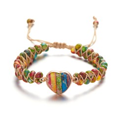 Double layer bracelet - natural stone beads / heart - adjustableBracelets