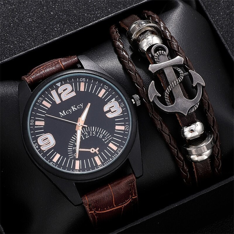 Fashionable Quartz watch - with leather bracelet - setWatches