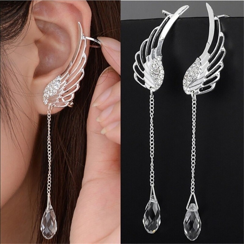 Long earrings with crystal angel wings - clipsEarrings