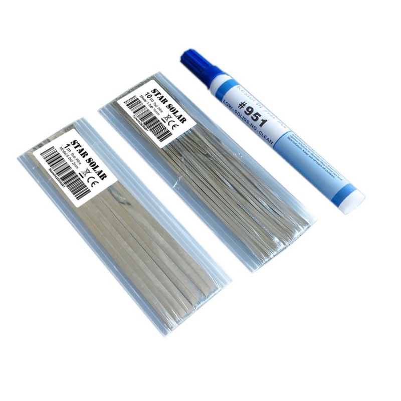 20 meters tabbing tab wire - 2 meters PV ribbon bus wire - 951 soldering rosin flux penSolar