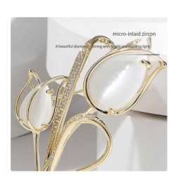 White tulip shaped brooch - with crystalsBrooches
