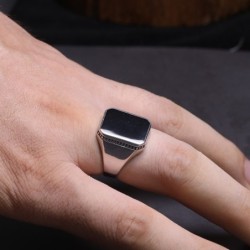 925 silver ring - signet ring with a black stoneRings