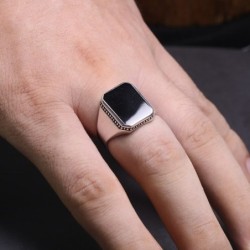 925 silver ring - signet ring with a black stoneRings