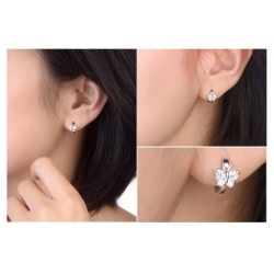 Round silver earrings with crystal butterflyEarrings
