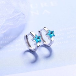 Round silver earrings with a blue crystal starEarrings