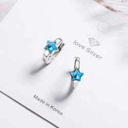 Round silver earrings with a blue crystal starEarrings