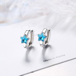 Round silver earrings with a blue crystal starEarrings