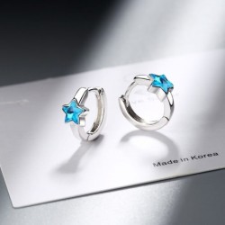 Round silver earrings with a blue crystal starEarrings