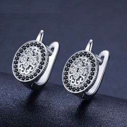 Elegant round silver earrings - white / black crystalsEarrings