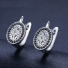 Elegant round silver earrings - white / black crystalsEarrings
