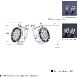 Elegant round silver earrings - white / black crystalsEarrings