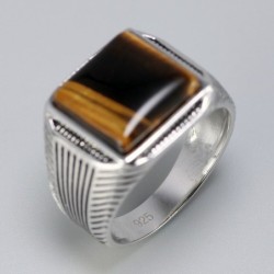 925 sterling silver ring - signet with tiger eye stoneRings