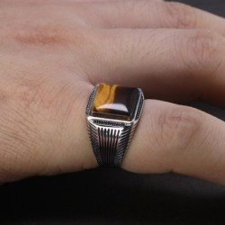 925 sterling silver ring - signet with tiger eye stoneRings