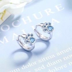 Small round silver earrings - blue crystal animal pawEarrings