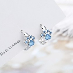 Small round silver earrings - blue crystal animal pawEarrings