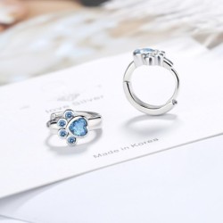 Small round silver earrings - blue crystal animal pawEarrings
