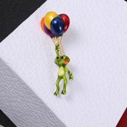Green frog with colorful balloons - broochBrooches