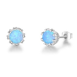 Small stud earrings with round opal - 925 sterling silverEarrings
