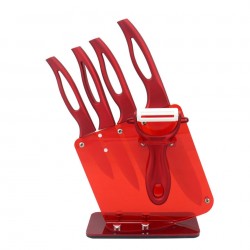 Ceramic kitchen knives set - with holder - red handlesCeramic