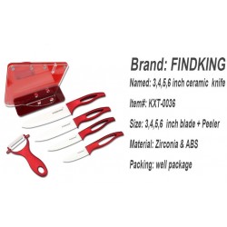 Ceramic kitchen knives set - with holder - red handlesCeramic