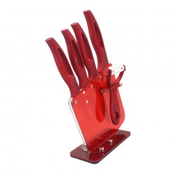 Ceramic kitchen knives set - with holder - red handlesCeramic
