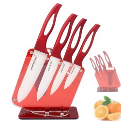 Ceramic kitchen knives set - with holder - red handlesCeramic