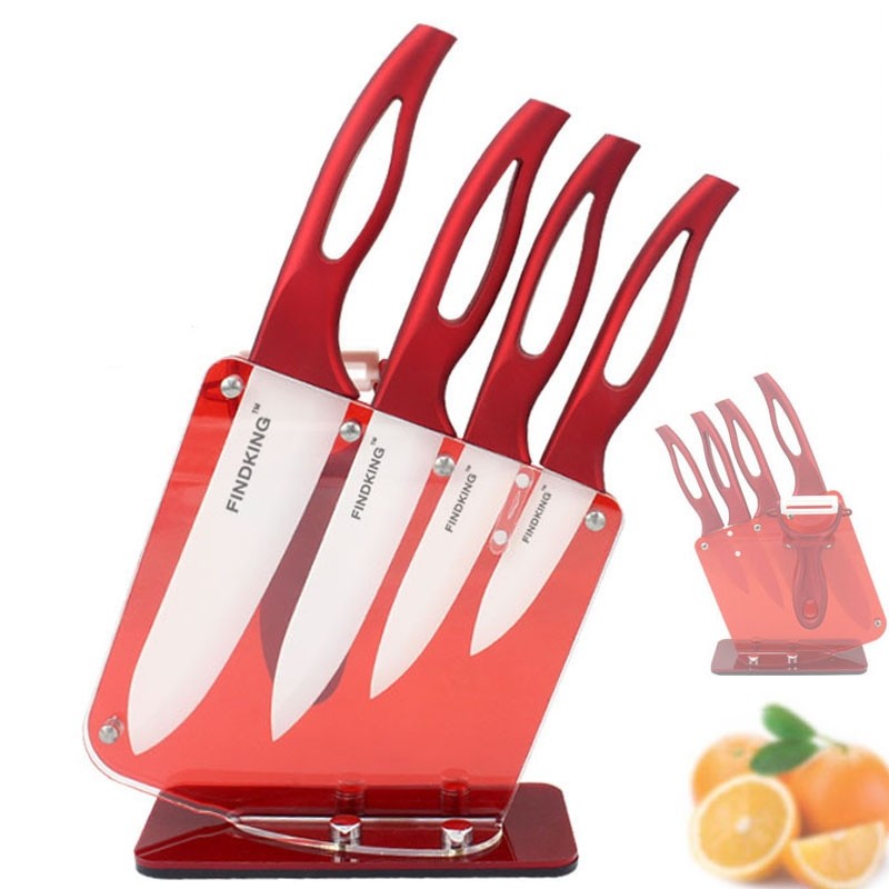 Ceramic kitchen knives set - with holder - red handlesCeramic Ceramic kitchen knives set - with holder - red handlesCeramic