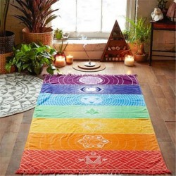 Rainbow Chakra - wall hanging towel - striped blanketBlankets