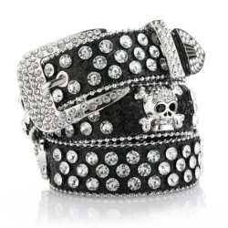 Women's belt with skull & diamonds - punk style - 115cm - 45 inchBelts