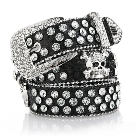 Women's belt with skull & diamonds - punk style - 115cm - 45 inchBelts