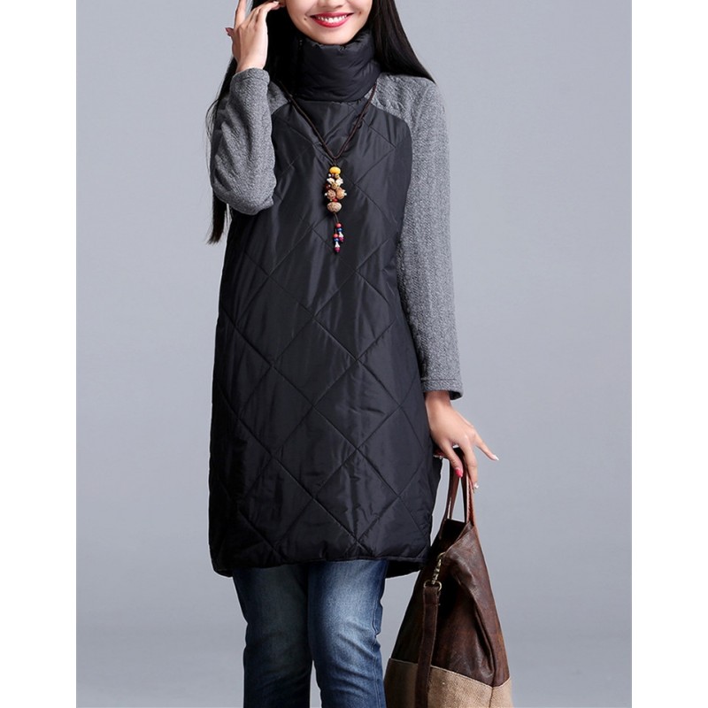Turtleneck Loose Patchwork Tunic Winter DressDresses Turtleneck Loose Patchwork Tunic Winter DressDresses