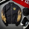 Black bomber jacket with embroidered golden wingsJackets