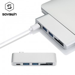 5 in 1 USB 3 Hub Multi Type C Splitter Adapter Card ReaderAccessories
