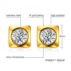 Round crystal stud gold square earringsEarrings