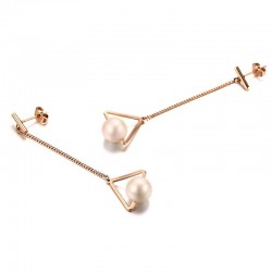 Triangles & pearls - rose gold long earringsEarrings