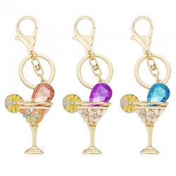 Wine Glass Cup & Lemon Crystal Keychain KeyringKeyrings