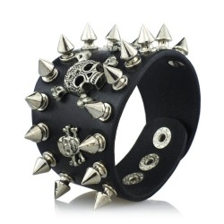 Gothic leather bracelet with skull & rivets - unisexBracelets