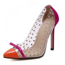 Transparent PVC Rivet Bow High Heel PumpsHigh heels