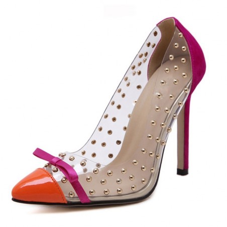 Transparent PVC Rivet Bow High Heel PumpsHigh heels