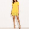 Yellow Short Sleeve Hollow Out Mini DressDresses