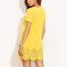 Yellow Short Sleeve Hollow Out Mini DressDresses