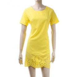 Yellow Short Sleeve Hollow Out Mini DressDresses