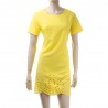 Yellow Short Sleeve Hollow Out Mini DressDresses